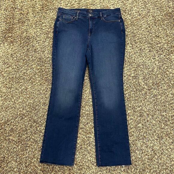 NYDJ Marilyn Straight Jeans Dark Blue Raw Hem High Waisted size 14 - Picture 1 of 6